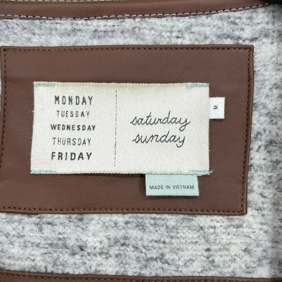 Anthropologie Saturday Sunday Sweater Womens Sz M Gray Knit Sherpa Open Cardigan - Picture 6 of 12